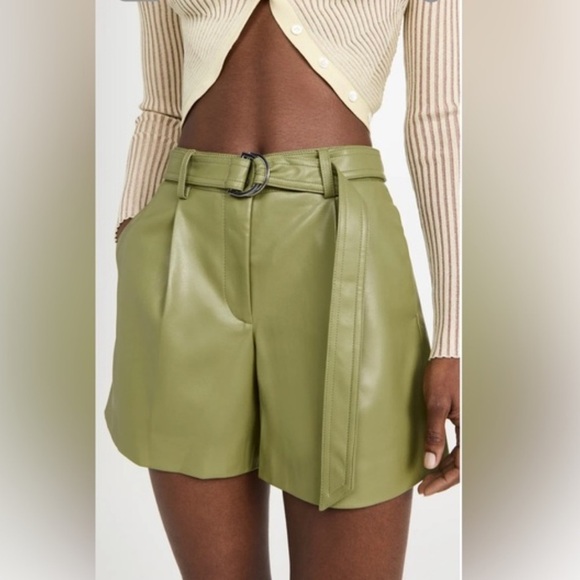 Rebecca Taylor High Waist Olive Faux Leather Shorts Size 4 - Picture 1 of 16